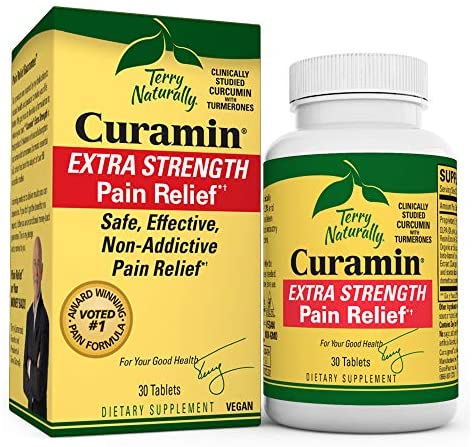 Terry Naturally Curamin Extra Strength - 30 Vegan Tablets - Non-Addictive Pain Relief Supplement with Curcumin from Turmeric, Boswellia & DLPA - Non-GMO, Gluten-Free - 10 Servings