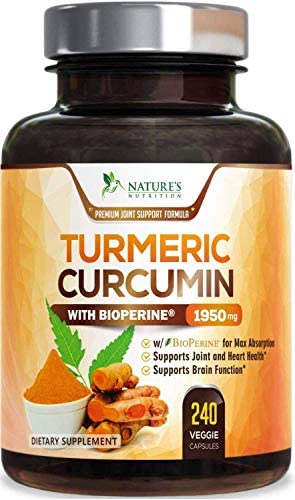 Turmeric Curcumin with BioPerine 95% Curcuminoids 1950mg with Black Pepper for Best Absorption, Made in USA, Natural Immune Support, Turmeric Supplement by Natures Nutrition - 240 Capsules