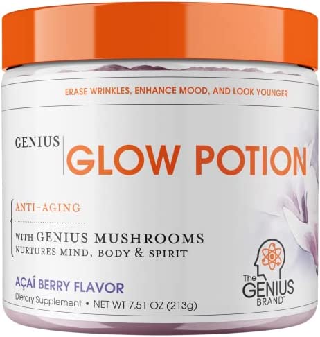 Genius Glow Potion - Revolutionary Anti Aging Beauty Supplement for Glowing Skin w/ Genius Mushrooms │ All-In-One Wrinkle, Age & Dark Spot Remover for Women & Men, Boost Skin Repair, Acai Berry Powder