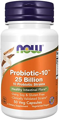 NOW Supplements, Probiotic-10™, 25 Billion, with 10 Probiotic Strains, Dairy, Soy and Gluten Free, Strain Verified, 50 Veg Capsules