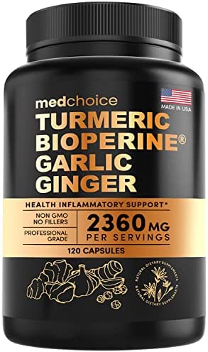 4-in-1 Turmeric Curcumin w Bioperine 2360mg (120 ct) | 95% Curcuminoids, Ginger Root, Garlic Pills, Black Pepper | Health Inflammatory Support Joint Pain Heart Health | Made in The USA (Pack of 1)