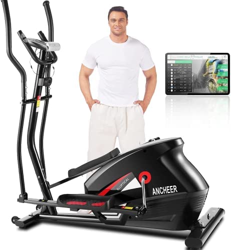 ANCHEER APP Elliptical Machine, Elliptical Trainer with 10/16 Levels of Magnetic Resistence Levels, Enhanced LCD Monitor, Heart Rate Sensor, APP & 390lbs Weight Capacity for Home Gym