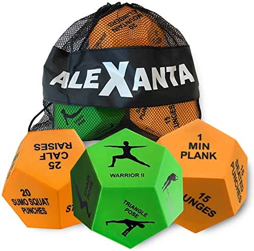 Alexanta Exercise Dice - Workout Gear for Home Gym, Fitness Gifts, Workout Dice for Exercise, Exercise Dice for Home Workouts, PE Equipment, HIIT Workout, Fitness Dice with Mesh Bag & Illustrations