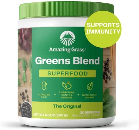 Amazing Grass Greens Blend Superfood: Super Greens Powder Smoothie Mix with Spirulina, Chlorella, Beet Root Powder, Digestive Enzymes & Probiotics, Original, 30 Servings