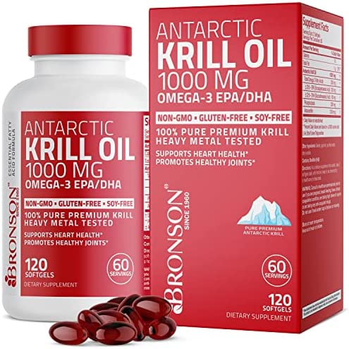 Bronson Antarctic Krill Oil 1000 mg with Omega-3s EPA, DHA, Astaxanthin and Phospholipids 120 Softgels (60 Servings)