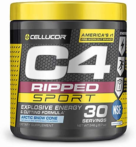 C4 Ripped Sport Pre Workout Powder Arctic Snow Cone - NSF Certified for Sport + Sugar Free Preworkout Energy Supplement for Men & Women - 135mg Caffeine + Weight Loss - 30 Servings