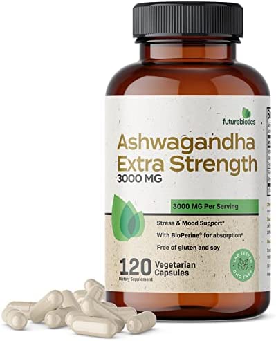 Futurebiotics Ashwagandha Capsules Extra Strength 3000mg - Stress Relief Formula, Natural Mood Support, Stress, Focus, and Energy Support Supplement, 120 Capsules