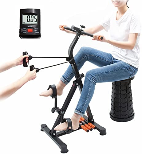 GOREDI Pedal Exerciser, Full Body Pedal Exercise Bike for Seniors, Hand Arm Leg and Knee Exercise Peddler with Hand Foot Massage Rollers, Indoor Adjustable Recovery Fitness Equipment with LCD Dispaly & Resistance Band