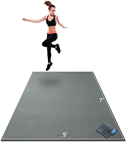 Gorilla Mats Premium Large Exercise Mat – 7' x 5' x 1/4" Ultra Durable, Non-Slip, Workout Mat for Instant Home Gym Flooring – Works Great on Any Floor Type or Carpet – Use With or Without Shoes