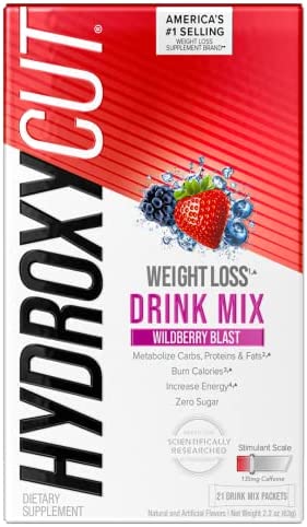 Hydroxycut Drink Mix | Weight Loss for Women & Men | Weight Loss Supplement | Energy Drink Powder | Metabolism Booster for Weight Loss | Wildberry Blast, 21 Packets (packaging May Vary)