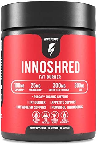 Inno Shred - Day Time Fat Burner | 100mg Capsimax, Grains of Paradise, Organic Caffeine, Green Tea Extract, Appetite Suppressant, Weight Loss Support (60 Veggie Capsules) | (with Stimulant)