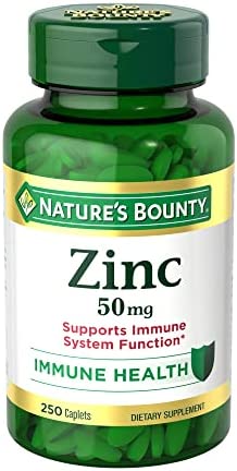 Nature’s Bounty Zinc 50mg, Immune Support & Antioxidant Supplement, Promotes Skin Health 250 Caplets