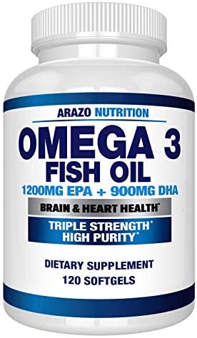 Omega 3 Fish Oil 4,080mg - High EPA 1200mg + DHA 900mg Triple Strength Burpless Softgels - Arazo Nutrition (120 Soft Gels)