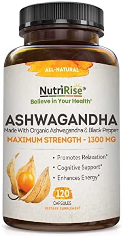 Organic Ashwagandha Capsules - High Potency 1300 mg: Ultimate Natural Sleep Support, Immune Support, Focus, and Energy Supplement with Black Pepper for Wellbeing and Vitality