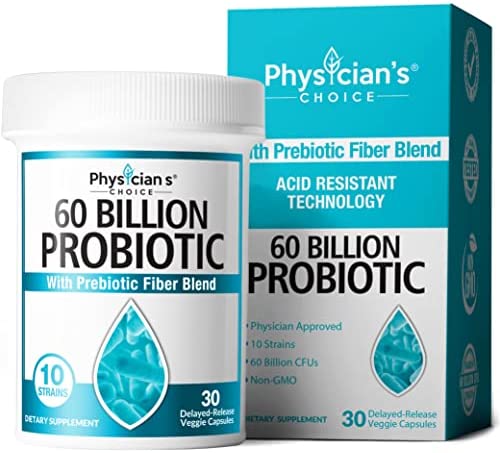 Physician's Choice Probiotics 60 Billion CFU - 10 Diverse Strains Plus Organic Prebiotic, Designed for Overall Digestive Health and Supports Occasional Constipation, Diarrhea, Gas & Bloating