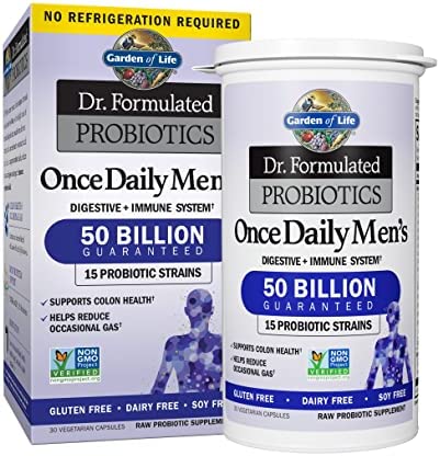 Probiotics for Men - Dr Formulated 50 Billion CFU Probiotic + Prebiotic Fiber for Men’s Digestive & Immune Health, Garden of Life 15 Strains, Daily Constipation Relief, Gas & Bloating, 30 Capsules