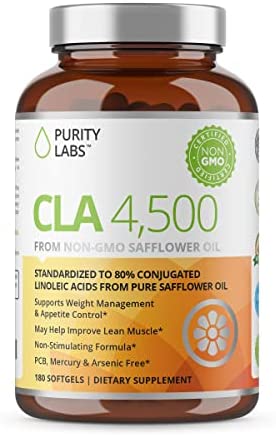 Purity Labs CLA 4500MG - Non-GMO Safflower Oil - Vegan Supplements - Supports Energy, Heart Health, and Muscle Health - 180 Soft gels