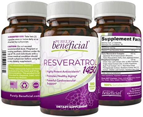 RESVERATROL1450 - 90day Supply, 1450mg per Serving of Potent Antioxidants & Trans-Resveratrol, Promotes Anti-Aging, Cardiovascular Support, Maximum Benefits (1bottle)