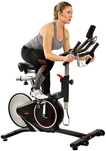 Sunny Health & Fitness Magnetic Rear Belt Drive Indoor Cycling Exercise Bike with RPM Cadence Sensor