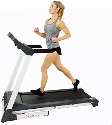 Sunny Health & Fitness SF-T7515 Smart Treadmill with Auto Incline, Speakers, Bluetooth, LCD and Pulse Monitor, Phone Function, 240 LB Max Weight , grey