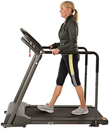 Sunny Health & Fitness Walking Treadmill with Low Wide Deck and Multi-Grip Handrails for Balance, 295 LB Max Weight - SF-T7857, Gray