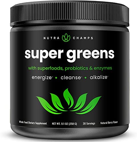 Super Greens Powder Premium Superfood | 20+ Organic Green Veggie Whole Foods | Wheat Grass, Spirulina, Chlorella & More | Antioxidant, Digestive Enzyme & Probiotic Blends | Vegan Juice Supplement