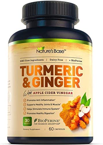 Turmeric Curcumin Supplement with Ginger & Apple Cider Vinegar, BioPerine Black Pepper, Tumeric & Ginger, 95% Curcuminoids & Joint Supplement, Antioxidant Tumeric Supplements Capsules, Nature's Base