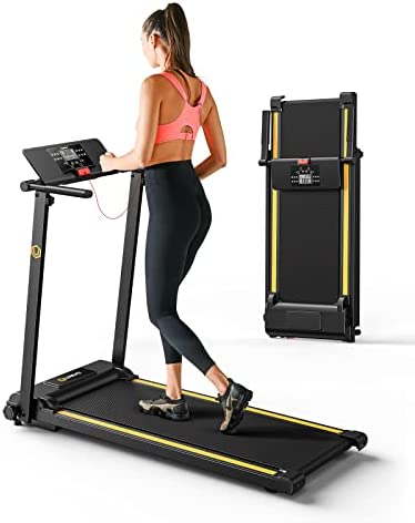 UREVO Folding Treadmill, 2.25HP Foldable Treadmill with 12 HIIT Modes, Compact Mini Treadmill for Home Office, Space Saving Small Treadmill with Large Running Area, LCD Display, Easy to Fold