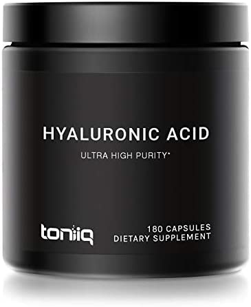 Ultra High Purity Hyaluronic Acid Capsules - 95%+ Highly Purified and Highly Bioavailable - 275mg Formula - Non-GMO Fermentation - High Strength with Vitamin C - 180 Capsules