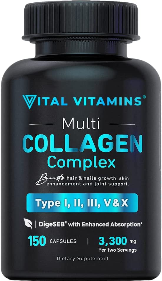 Vital Vitamins Multi Collagen Complex - Type I, II, III, V, X, Grass Fed, Non-GMO, 150 Capsules