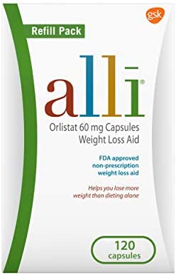 alli Weight Loss Diet Pills, Orlistat 60 mg Capsules, Non Prescription Weight Loss Aid, 120 Count Refill Pack