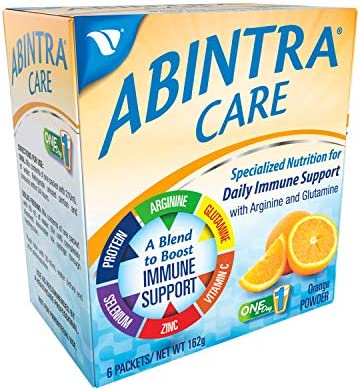 Abintra Care Specialized Nutrition for Immune Support, Provides Glutamine, Arginine and Whey Protein (Total 19g) + Vitamins and Minerals, Orange Flavor, 6 Packets, 27g Each, Made in The USA