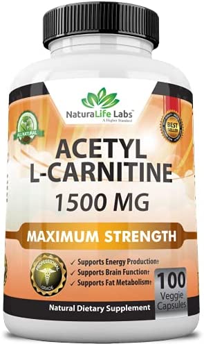 Acetyl L-Carnitine 1,500 mg High Potency Supports Natural Energy Production, Supports Memory/Focus - 100 Veggie Capsules