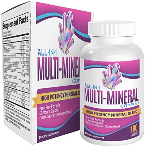 All-in-1 Multimineral Supplement (3-Month Supply) Iron Free Formula - Multi Mineral Complex - Trace Minerals - Mineral Supplements - High Potency Blend - 180 Tablets