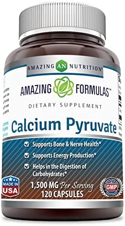 Amazing Formulas Calcium Pyruvate Supplement 1500mg Capsules (Non GMO,Gluten Free) - Energy Support Plus Bone & Nerve Health (120 Capsules)