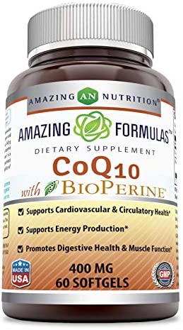 Amazing Formulas CoQ10 with Bioperine - 60 Softgels (Non-GMO) - Supports Cardiovascular & Circulatory Health - Supports Energy Production - Promotes Digestive Health & Muscle Function. (400 mg)