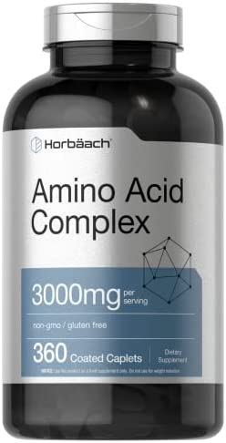 Amino Acid Complex 3000mg | 360 Caplets | Non-GMO, Gluten Free Amino Acids Supplement | by Horbaach