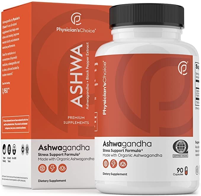 Ashwagandha 1950mg Organic Ashwagandha Root Powder with Black Pepper Extract, Stress Support, Mood Support Supplement, 90 Veggie Ashwagandha Capsules