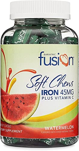 Bariatric Fusion Watermelon Fruit Flavored Bariatric Iron Supplement Soft Chew with Vitamin C for Bariatric Patients Including Gastric Bypass and Sleeve Gastrectomy - 60 Count, 2 Month Supply