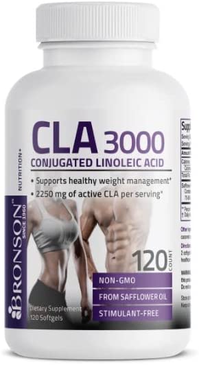 Bronson CLA 3000 Extra High Potency Supports Healthy Weight Management Lean Muscle Mass Non-Stimulating Conjugated Linoleic Acid 120 Softgels