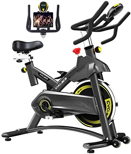 Cyclace Exercise Bike Stationary 330 Lbs Weight Capacity- Indoor Cycling Bike with Comfortable Seat Cushion, Tablet Holder and LCD Monitor for Home Workout