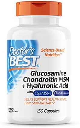 Doctor's Best Glucosamine Chondroitin MSM + Hyaluronic Acid with OptiMSM Featuring Biocell Collagen, Joint Support, Non-GMO, Gluten Free, Soy Free, 150 Caps