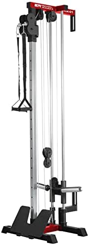 ER KANG Cable Station, LAT Pull-Down and LAT Row Cable Machine with Flip-Up Footplate, High and Low Pulley Station, Home Gym Fitness Equipment