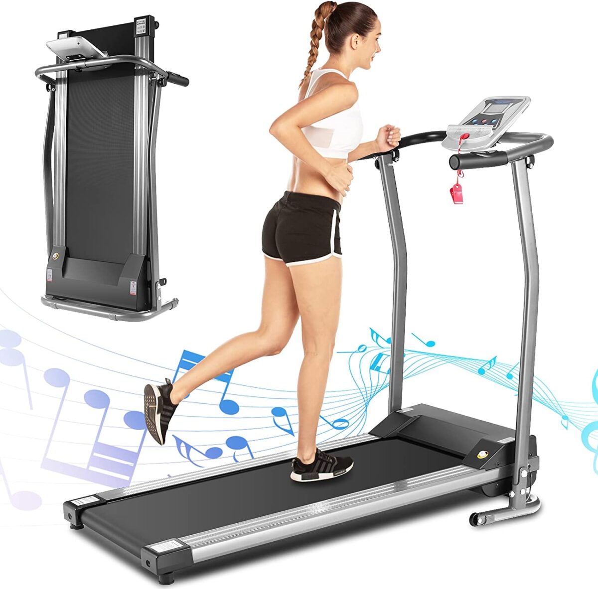 Electric Folding Treadmill for Small Spaces, Ultra-Quiet Portable Exercise Running Machine for Home Workout with 12 Programs & LCD Screen