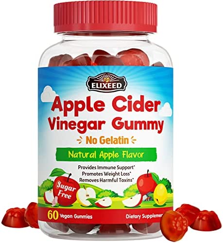 Elixeed Apple Cider Vinegar Gummies, Weight Management, Natural Detox, Better Immunity, Unfiltered ACV with The Mother, Vitamin B9, Vitamin B12, Pomegranate Extract, No Gelatin, No Sugar