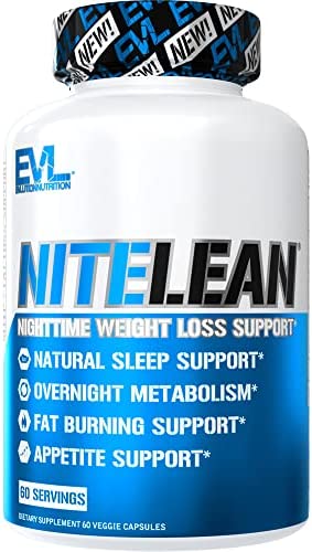 Evlution Nutrition Night Time Fat Burner Appetite Suppressant for Weight Loss Diet Pills - Natural Rest Aid, Metabolism Booster for Weight Loss for Women & Men - Weight Loss Supplements (60 Servings)