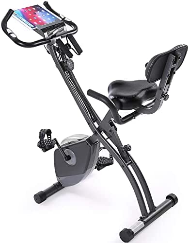 Exercise Bike Folding Stationary Bike Magnetic Recumbent 3-in-1 Cycling Slim Bike with Arm Resistance Bands & LCD Monitor for Men and Women Indoor Outdoor, black, 32 x 19 x 39 inches