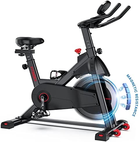 FITINDEX Magnetic Resistance Exercise Bike, Belt Drive Indoor Cycling Spin Bike Stationary, Fitness Spinning Excersize Bicycle with Cushion, Monitor, 40lbs Flywheel for Home