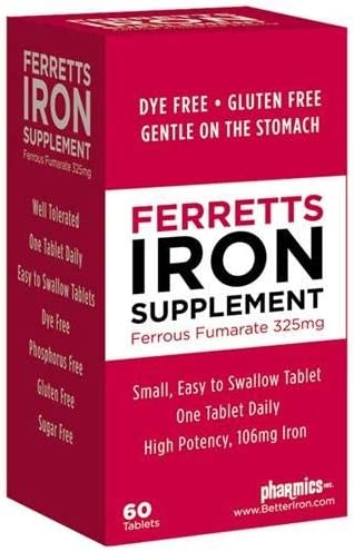 Ferret Suppts Ironlement, Ferrous Fumarate 325mg - 60 tablets (Pack of 4)