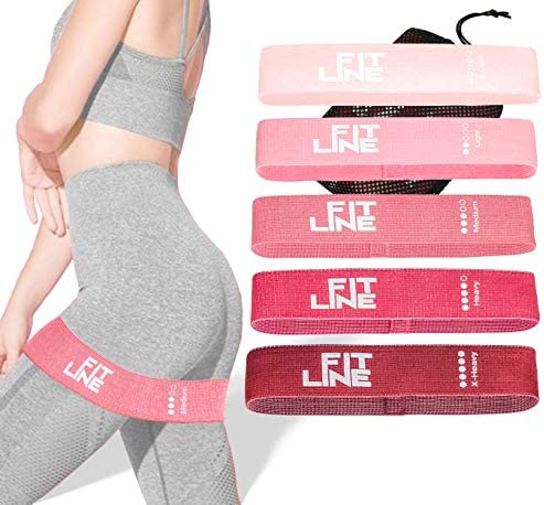 FitLine Fabric Resistance Bands Set for Legs and Butt Exercise, 5 Level Non Slip Elastic Booty Bands for Working Out – Muscle Toner on Hip Thigh Glute Squat, Home Gym Accessories for Women/Men